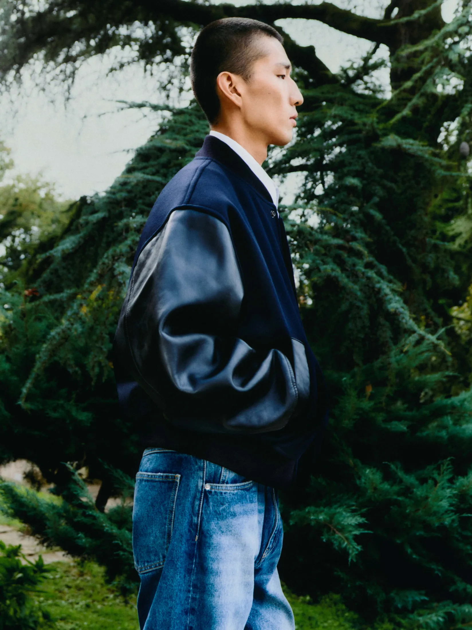 Fashion Studio Nicholson Alph Leather Bomber Jacket Darkest Navy