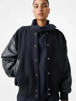 Fashion Studio Nicholson Alph Leather Bomber Jacket Darkest Navy