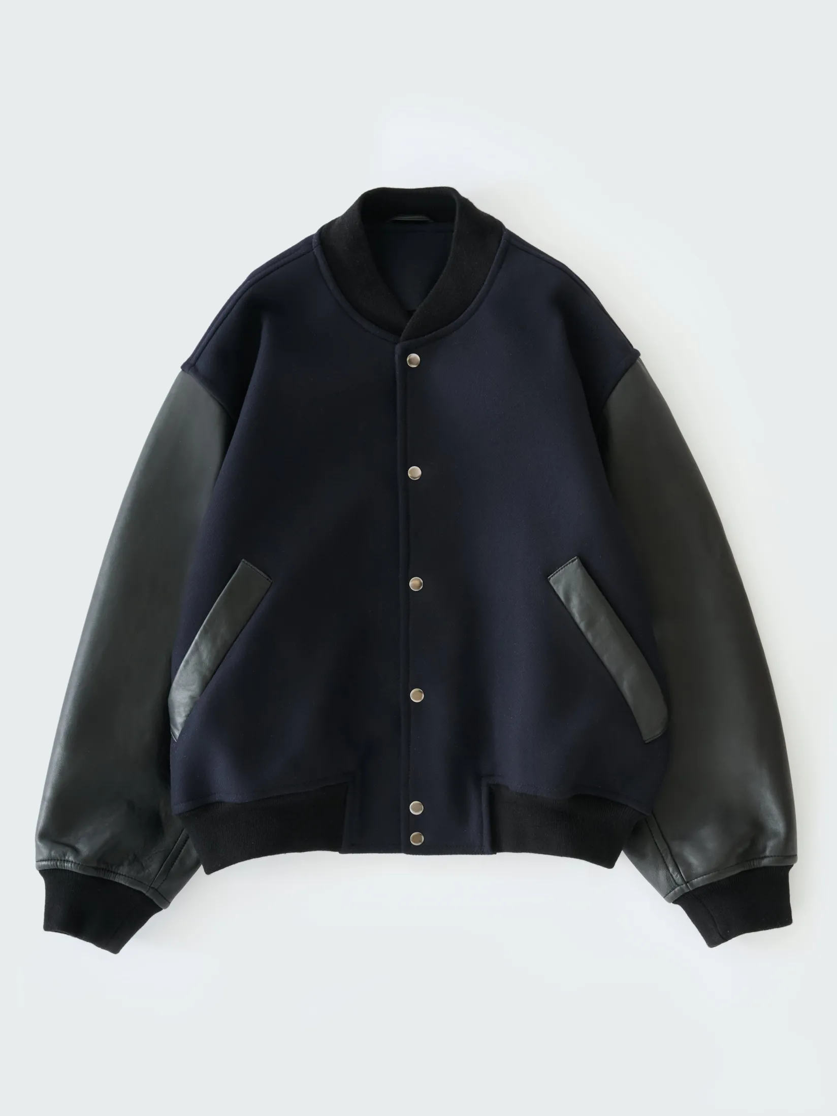 Fashion Studio Nicholson Alph Leather Bomber Jacket Darkest Navy