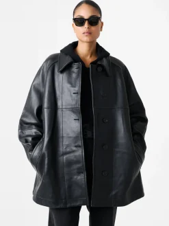 Outlet Studio Nicholson Ridger Leather Coat Black