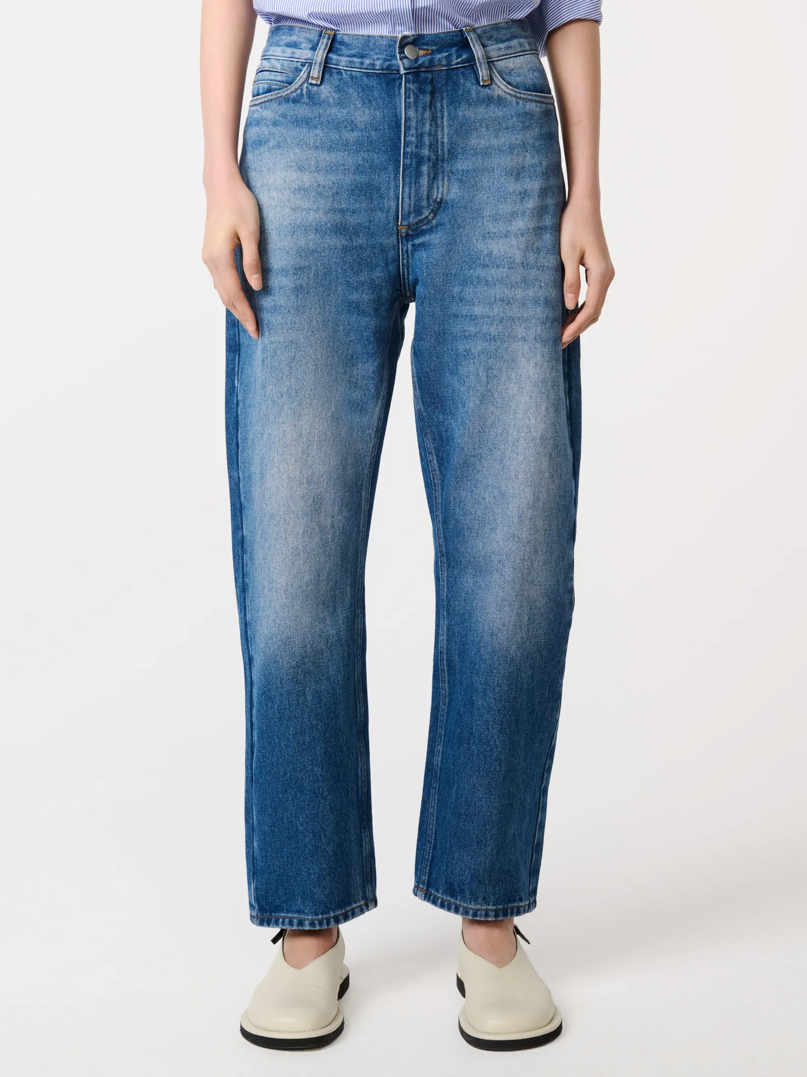 Online Studio Nicholson Ruthe Denim Pant Worn Wash Indigo
