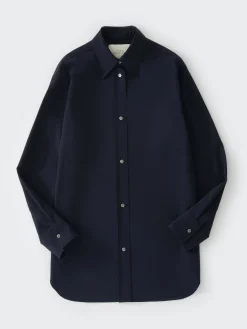 Outlet Studio Nicholson Santos Tropical Wool Shirt Darkest Navy