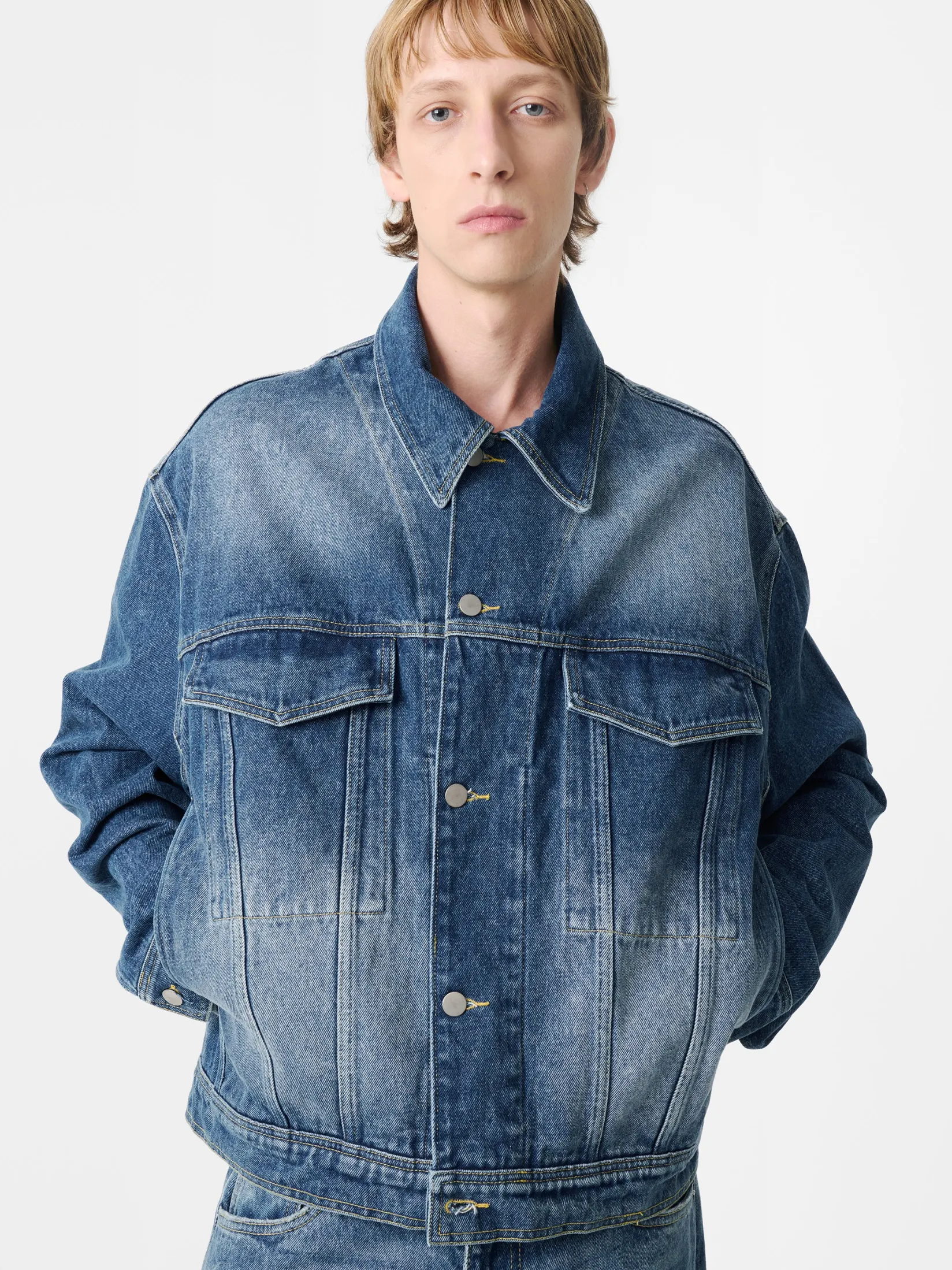 Discount Studio Nicholson Stein Denim Jacket Worn Wash Indigo
