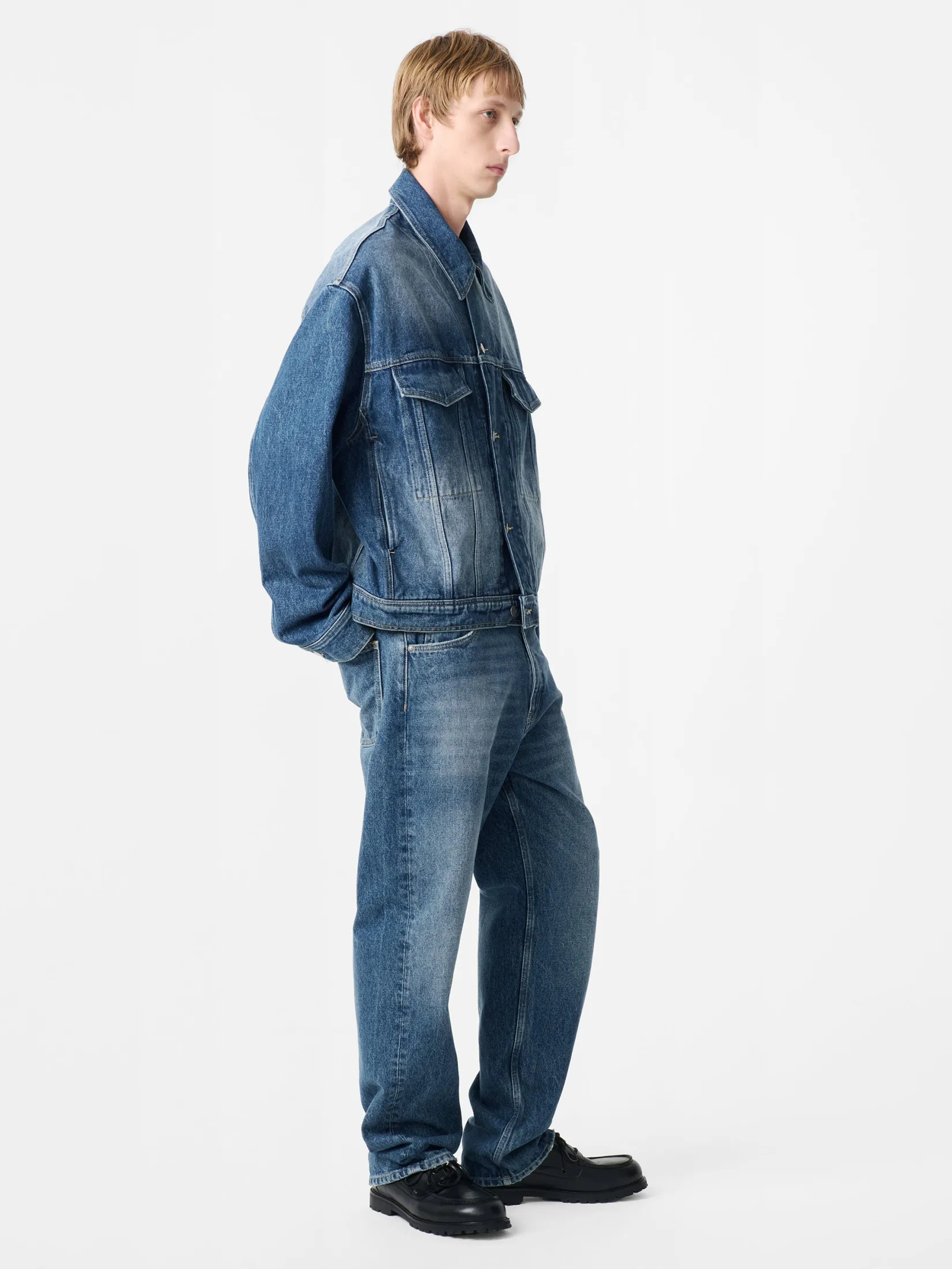 Discount Studio Nicholson Stein Denim Jacket Worn Wash Indigo