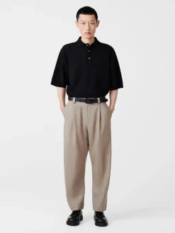 Outlet Studio Nicholson Tuck Tropical Wool Pant Straw Melange