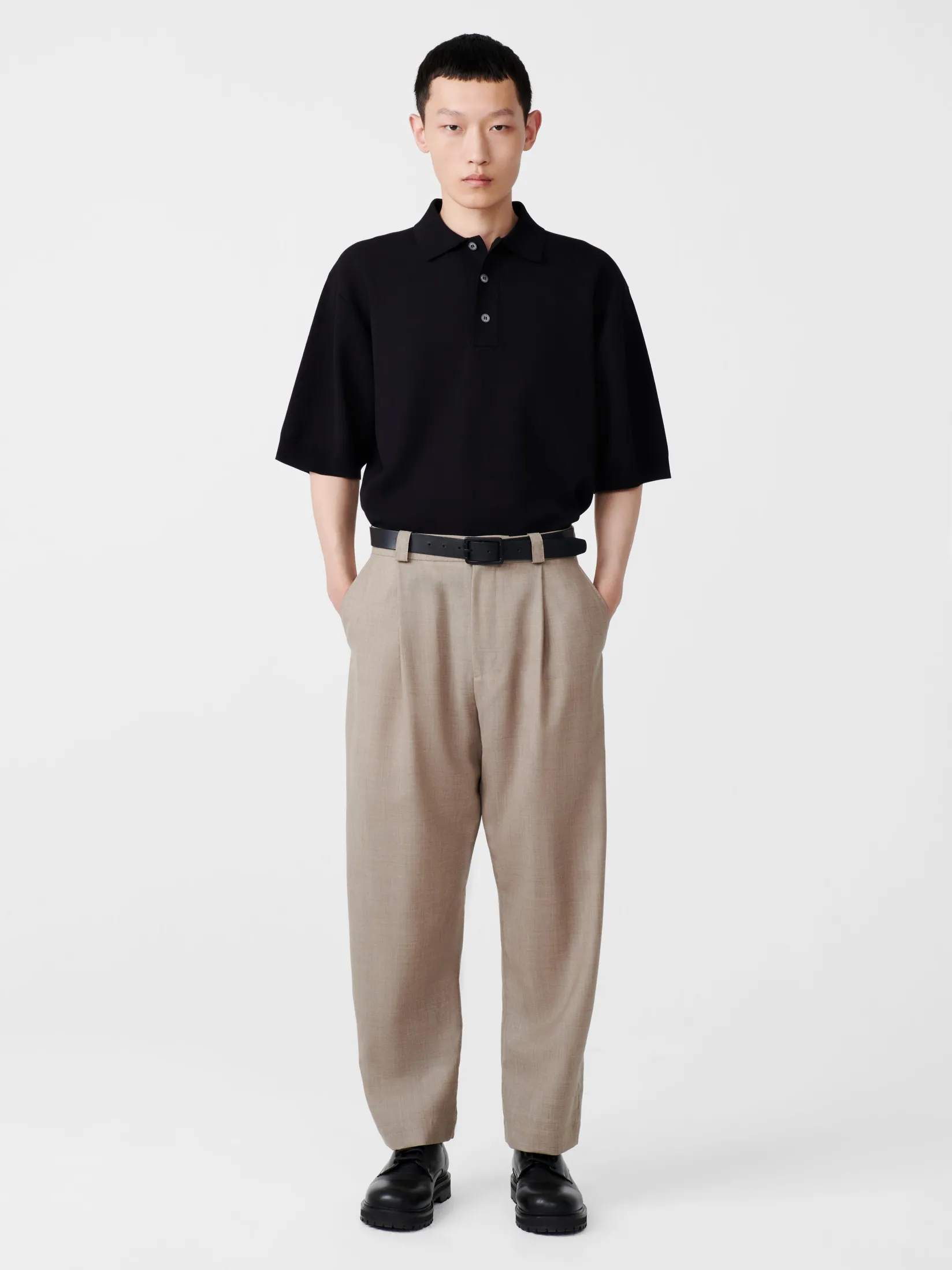 Outlet Studio Nicholson Tuck Tropical Wool Pant Straw Melange