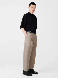 Outlet Studio Nicholson Tuck Tropical Wool Pant Straw Melange