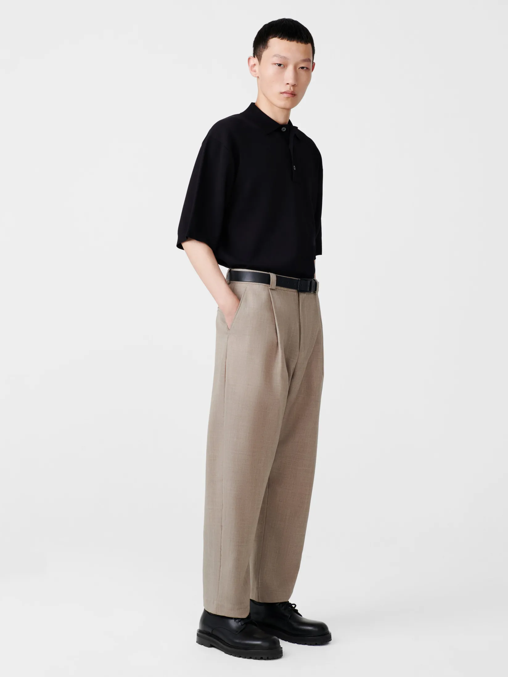 Outlet Studio Nicholson Tuck Tropical Wool Pant Straw Melange