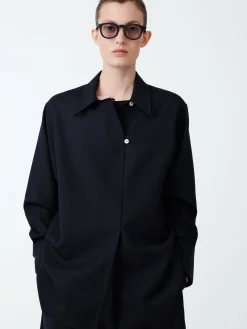 Clearance Studio Nicholson Wilton Tropical Wool Shirt Darkest Navy