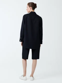 Clearance Studio Nicholson Wilton Tropical Wool Shirt Darkest Navy