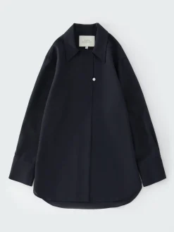 Clearance Studio Nicholson Wilton Tropical Wool Shirt Darkest Navy